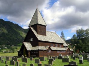 Foto van Røldal stavkirke staafkerk in Noorwegen