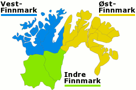 Plaatje van kaartje met districten in provincie Finnmark in Noorwegen