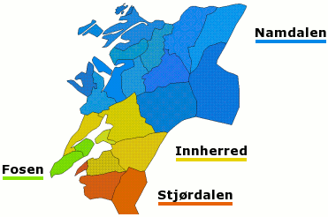 Plaatje van kaartje met districten in provincie Nord-Trøndelag in Noorwegen