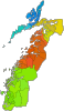 Plaatje van kaartje met districten in Nordland in Noorwegen