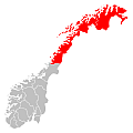 Kaart van de regio Noord-Noorwegen