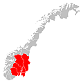 Kaart van de regio Oost-Noorwegen