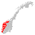Kaart van de regio West-Noorwegen