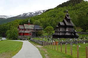 Foto van Borgund stavkyrkje staafkerk in Noorwegen