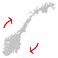 Plaatje met de kaart van Noorwegen: de route rijden met de klok mee