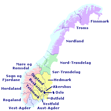 Landkaart van Noorwegen