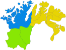 Plaatje van kaartje met districten in Finnmark in Noorwegen