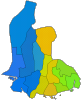 Plaatje van kaartje met districten in Vest-Agder in Noorwegen