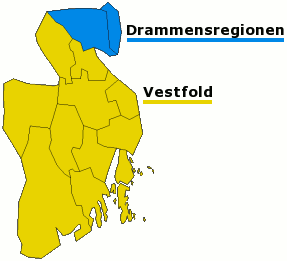 Plaatje van kaartje met districten in provincie Vestfold in Noorwegen